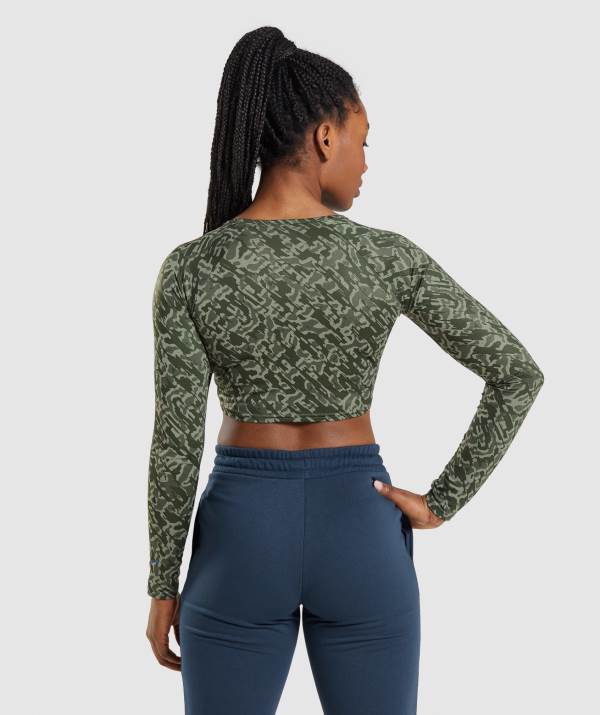 Damske Crop Top Gymshark Training Long Sleeve Zelene | VG8032759
